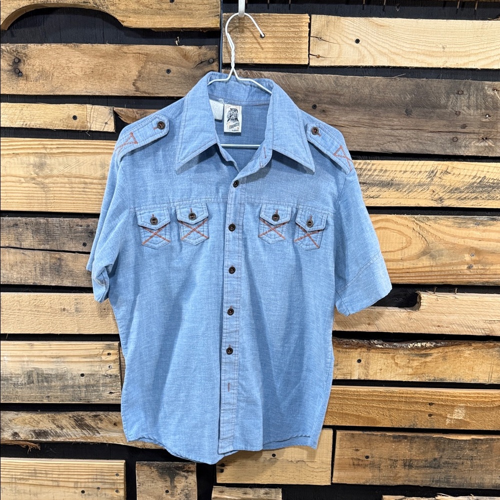 vintage 1970s light blue Kennington short-sleeve chambray western‎ shirt Men’s